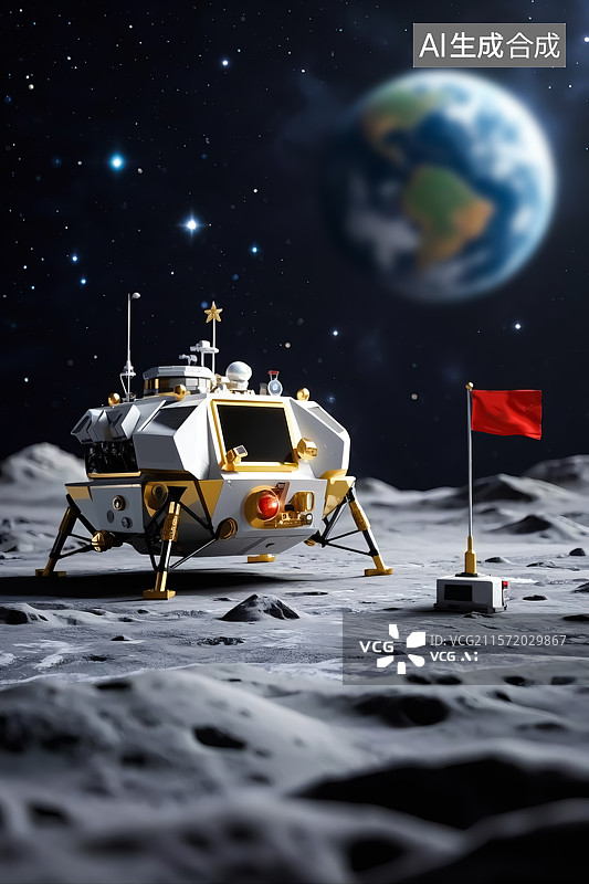 【AI数字艺术】登陆月球三维插画图片素材