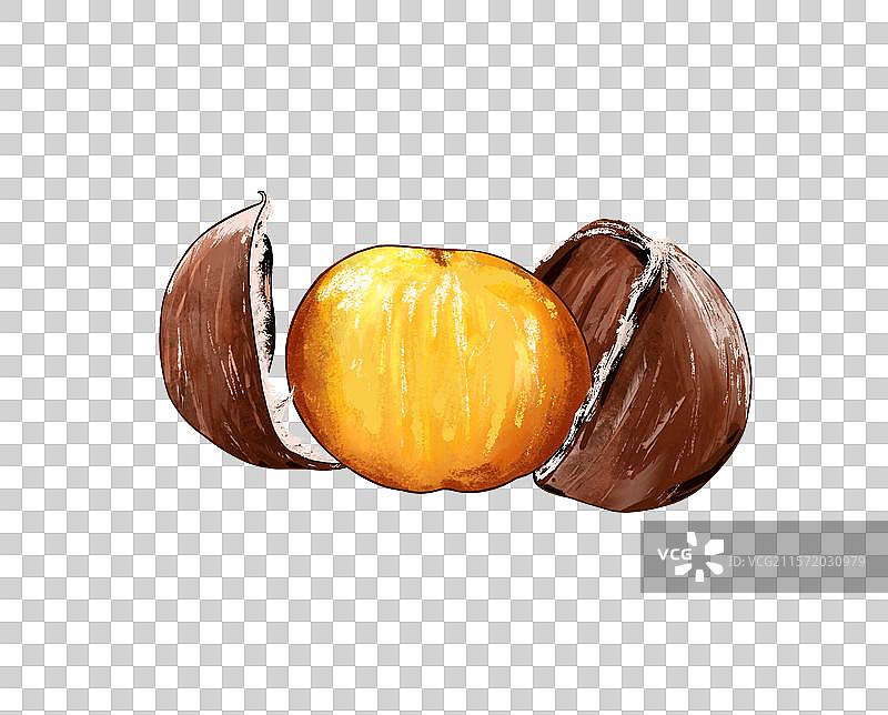 手绘剥开的板栗插画免扣元素图片素材
