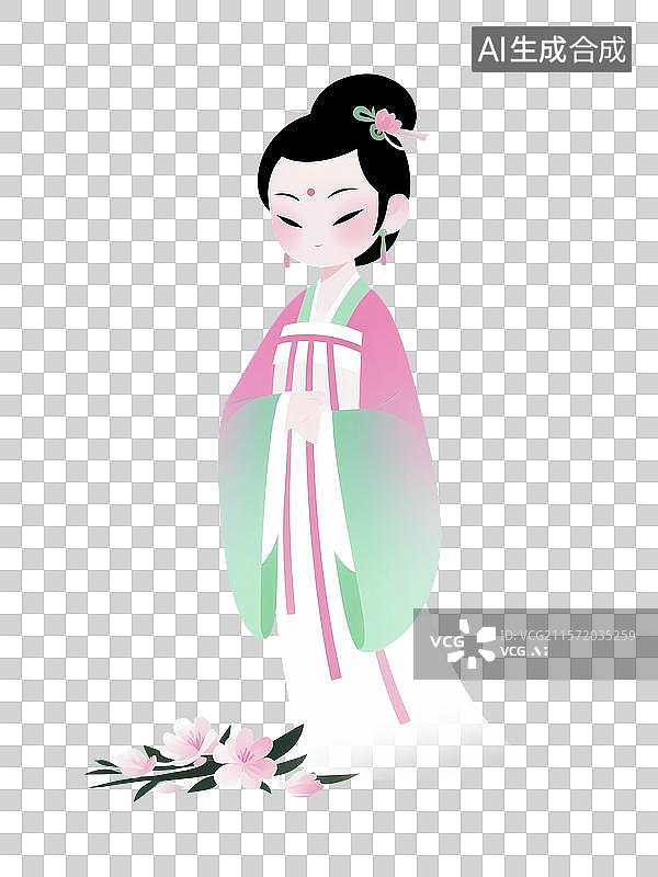 【AI数字艺术】黛玉葬花国风红楼梦人物插画图片素材