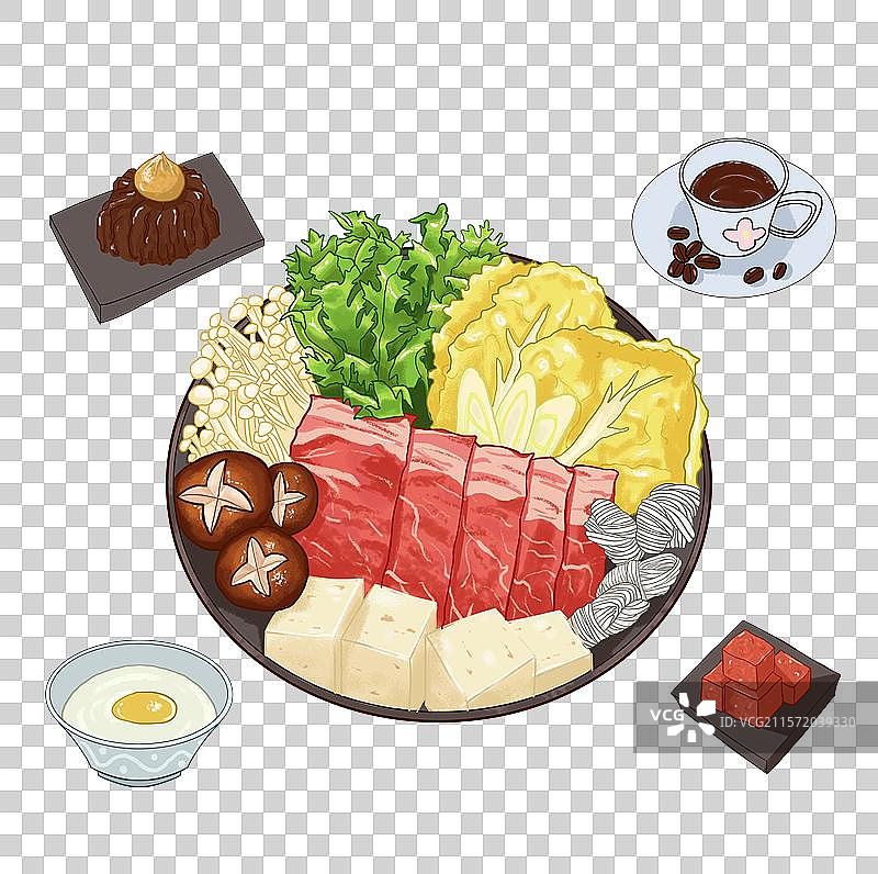 日料牛肉寿喜锅的配菜图片素材