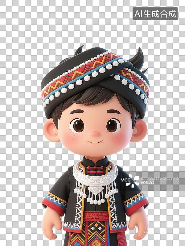 【AI数字艺术】身着民族服饰的黎族卡通男孩形象图片素材