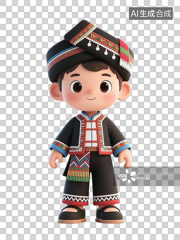【AI数字艺术】身着民族服饰的哈尼族卡通男孩形象图片素材