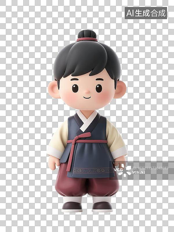 【AI数字艺术】身着民族服饰的朝鲜族卡通男孩形象图片素材