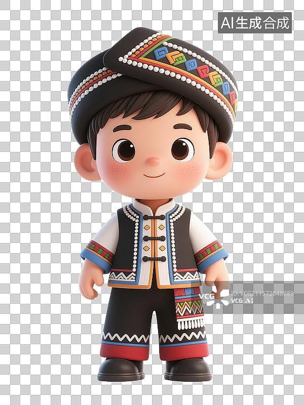 【AI数字艺术】身着民族服饰的哈尼族卡通男孩形象图片素材