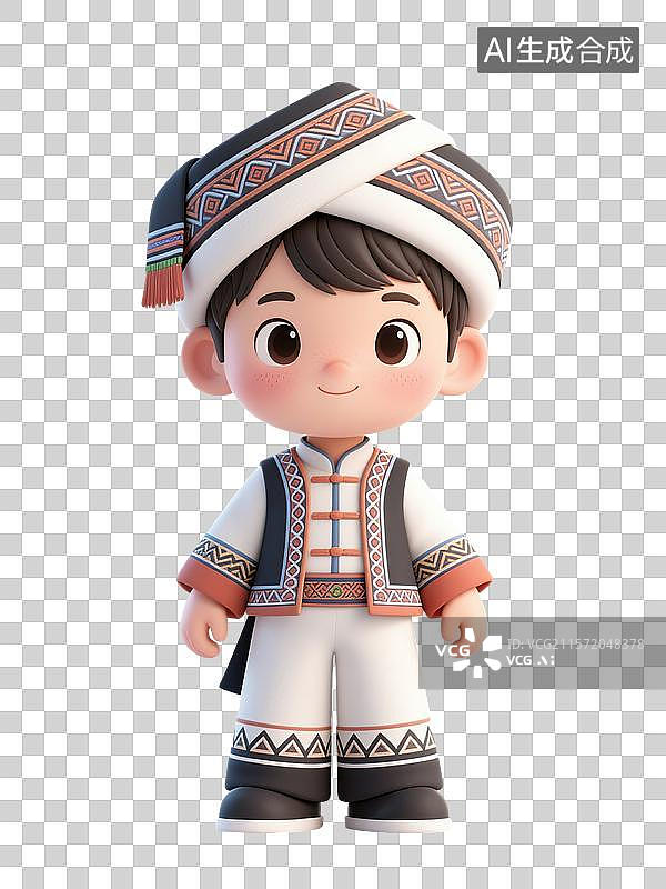 【AI数字艺术】身着民族服饰的白族卡通男孩形象图片素材