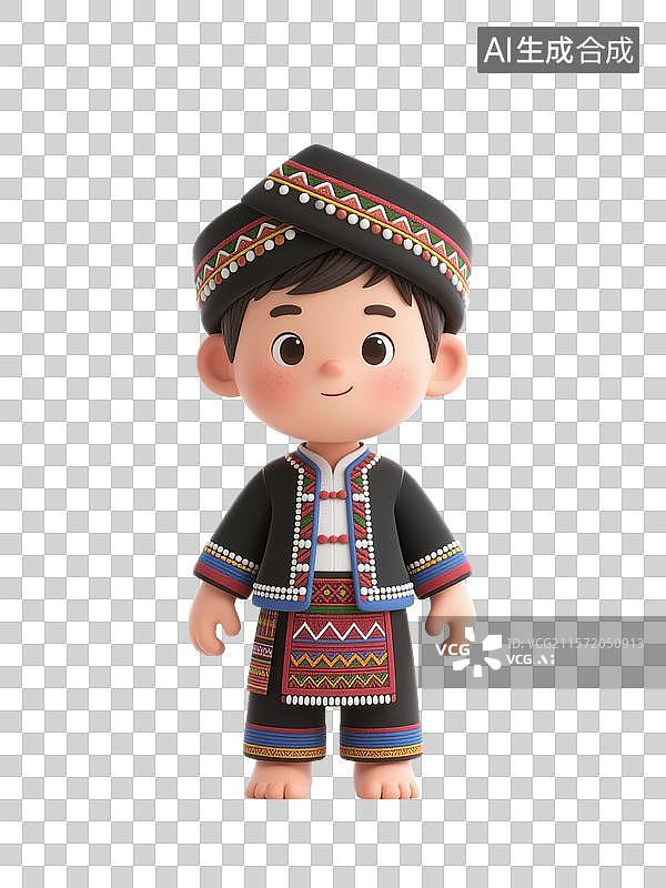 【AI数字艺术】身着民族服饰的佤族卡通男孩形象图片素材