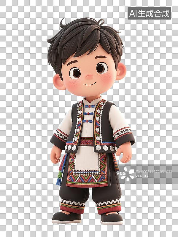【AI数字艺术】身着民族服饰的高山族卡通男孩形象图片素材