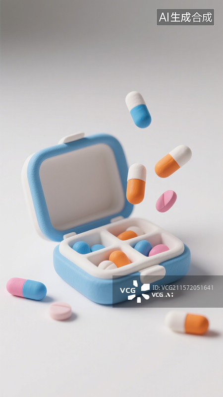 【AI数字艺术】3D三维药盒药片胶囊医疗药品图片素材
