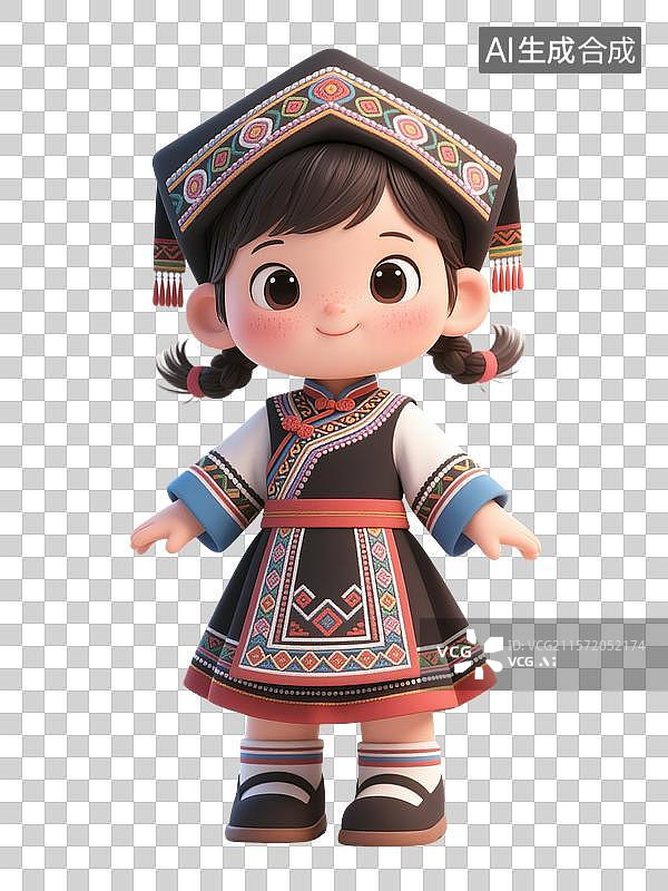 【AI数字艺术】身着民族服饰的土家族卡通女子形象图片素材