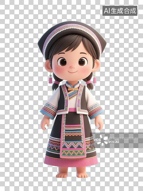 【AI数字艺术】身着民族服饰的哈尼族卡通女子形象图片素材