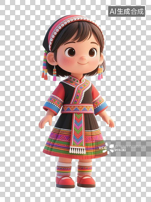 【AI数字艺术】身着民族服饰的哈尼族卡通女子形象图片素材