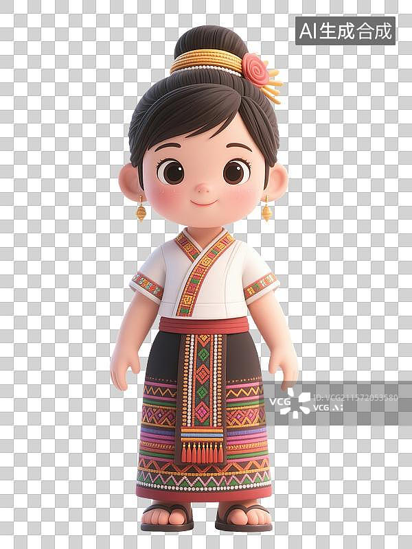 【AI数字艺术】身着民族服饰的傣族卡通女子形象图片素材