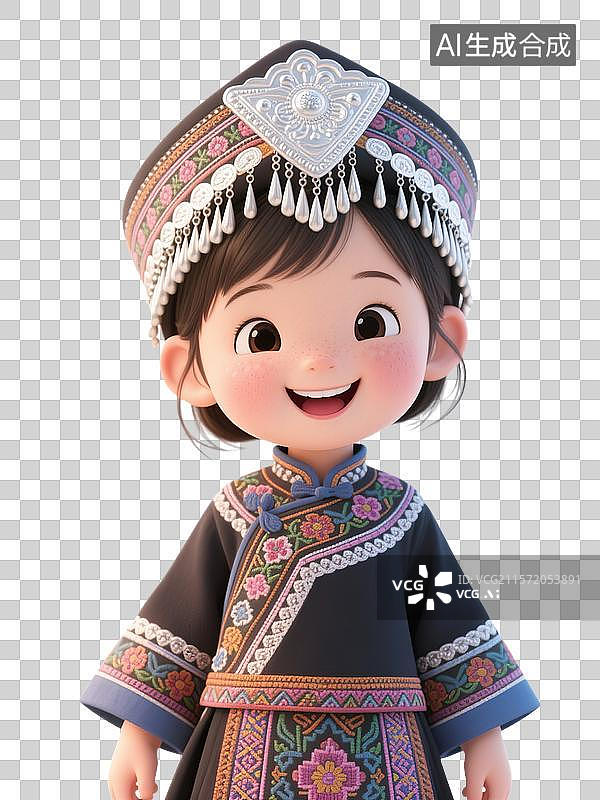 【AI数字艺术】身着民族服饰的土家族卡通女子形象图片素材