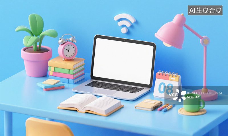 【AI数字艺术】3D卡通风格高考冲刺主题学习场景书桌插画图片素材
