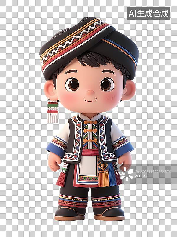 【AI数字艺术】身着民族服饰的彝族卡通男孩形象图片素材