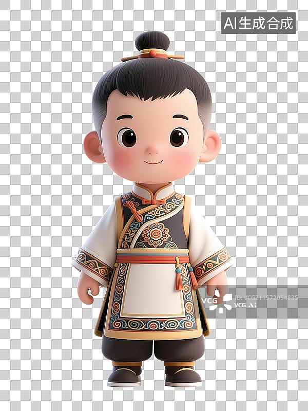 【AI数字艺术】身着民族服饰的汉族卡通男孩形象图片素材