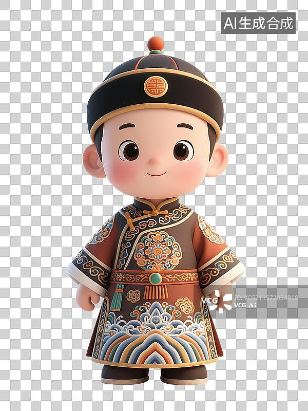 【AI数字艺术】身着民族服饰的满族卡通男孩形象图片素材