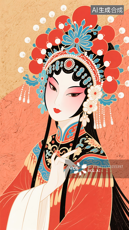 【AI数字艺术】戏剧花旦人物插画图片素材
