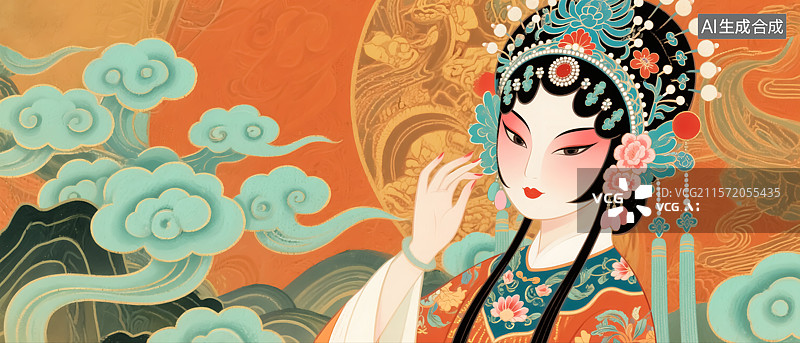 【AI数字艺术】戏剧花旦人物插画图片素材