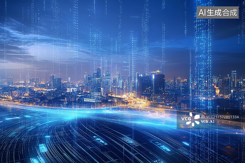 【AI数字艺术】未来城市的数据流图片素材