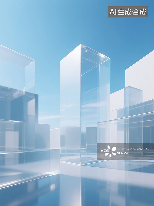 【AI数字艺术】透明立方体建筑群图片素材