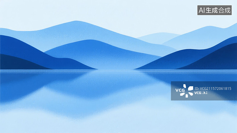 【AI数字艺术】宁静湖面与层叠山脉图片素材