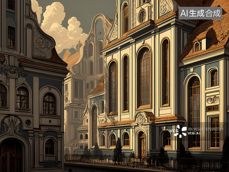 【AI数字艺术】复古风格欧式教堂插画背景图片素材
