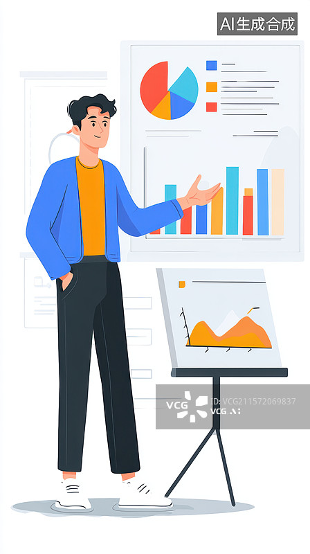 【AI数字艺术】商务人士进行数据分析展示图片素材