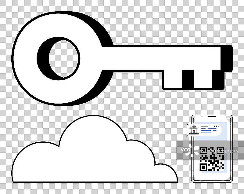 数字安全概念，包含钥匙、云和二维码图片素材