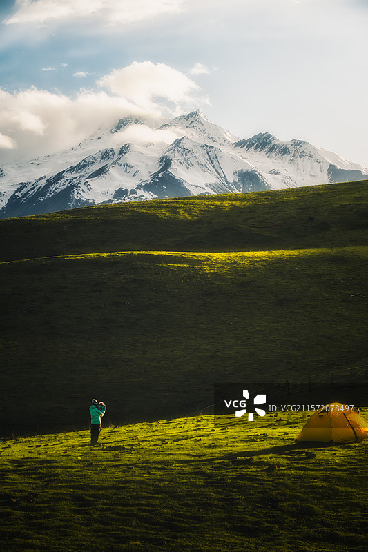 草甸与远处的雪山图片素材