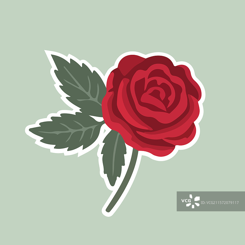 优雅的玫瑰花贴纸与绿色叶子图片素材