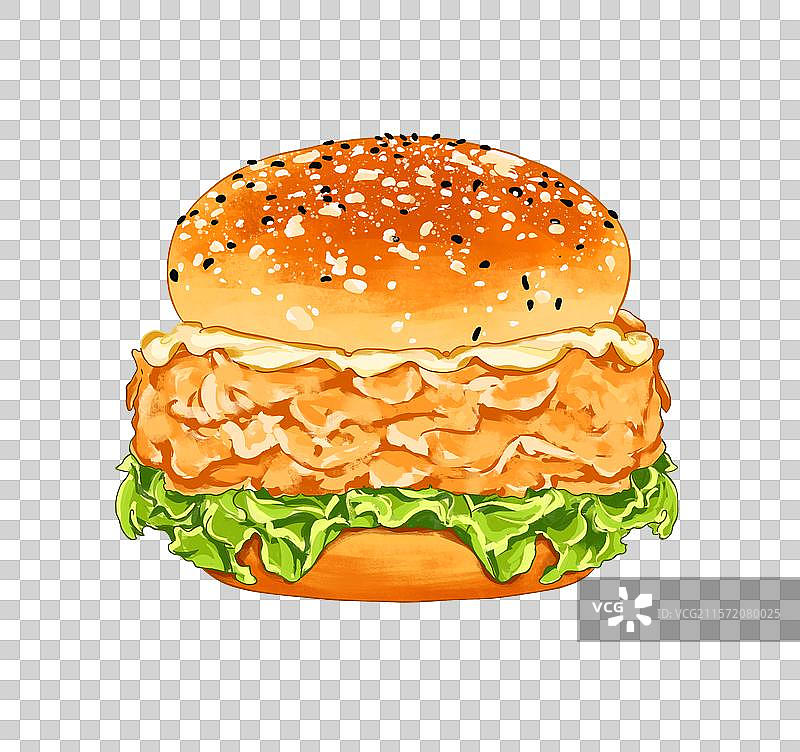 劲脆香辣鸡腿堡插画免扣素材图片素材