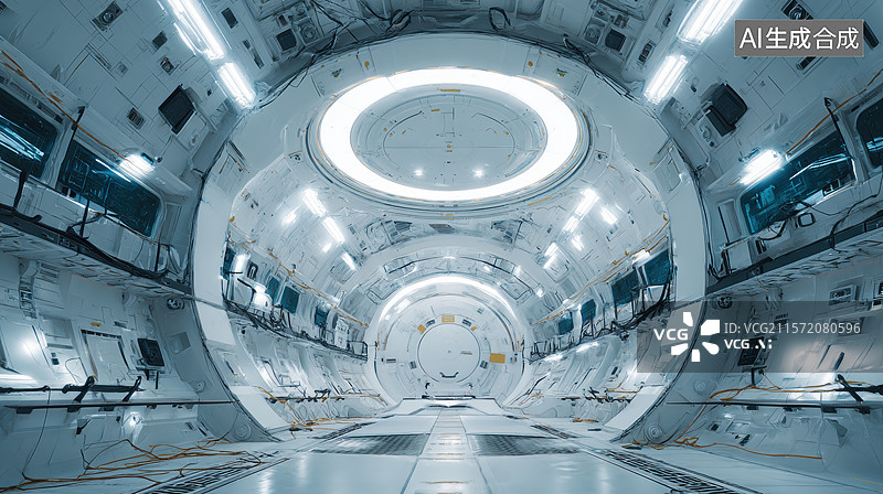 【AI数字艺术】空间站内部的圆形走廊图片素材