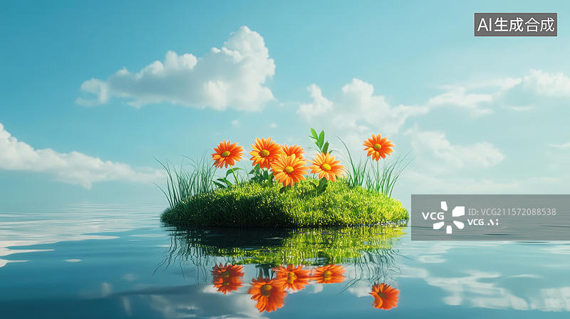 【AI数字艺术】梦幻岛屿上的花朵图片素材