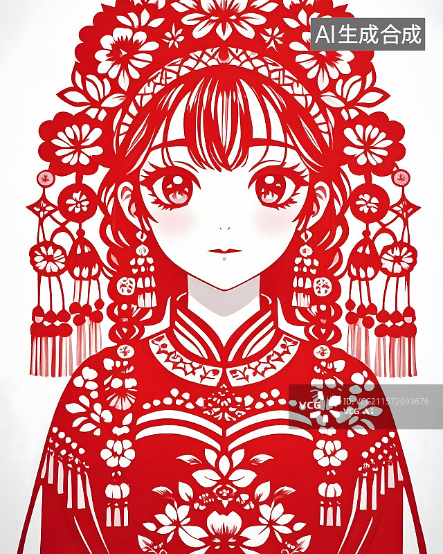 【AI数字艺术】剪纸艺术风格，二次元少女图片素材