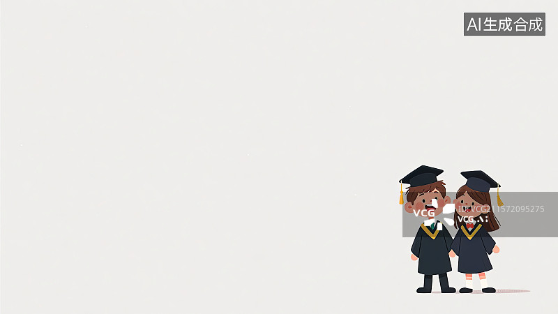 【AI数字艺术】装饰边框2D卡通背景，男孩女孩毕业，右下图片素材