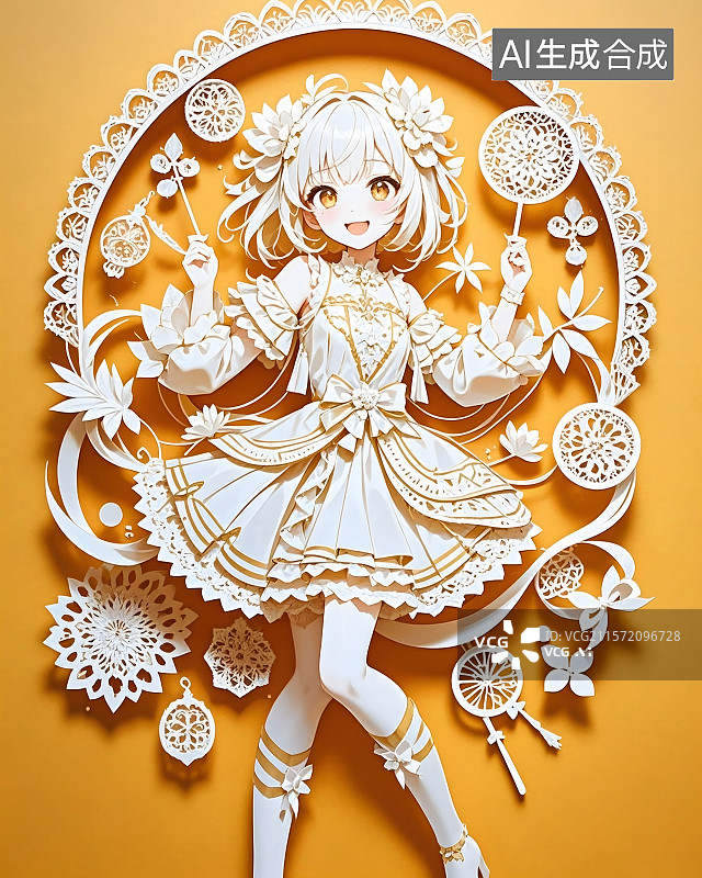 【AI数字艺术】剪纸艺术风格，二次元少女图片素材