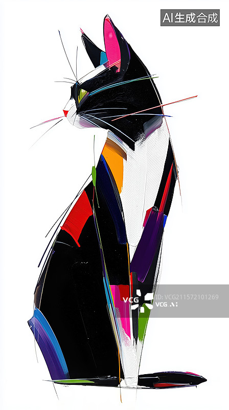 【AI数字艺术】可爱萌萌哒彩色动物手绘宠物猫油画涂鸦插画图片素材