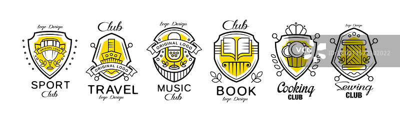 爱好俱乐部徽标设计纹章盾牌套装图片素材