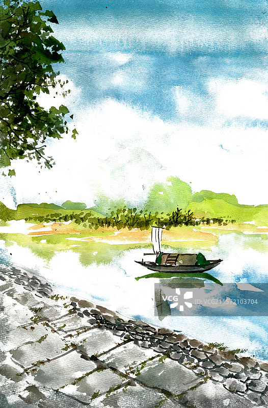 湖里的船图片素材