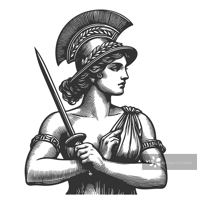 古代女战士女神手持矛和盾牌图片素材