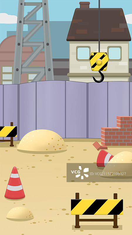 手绘工地施工场景搬砖图片素材