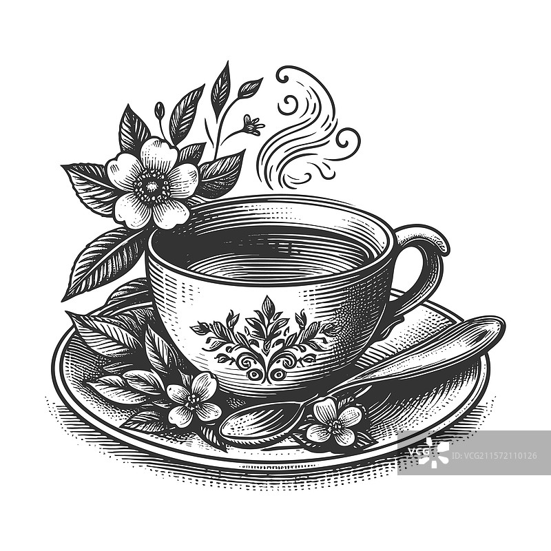 带有花卉图案的茶杯图片素材