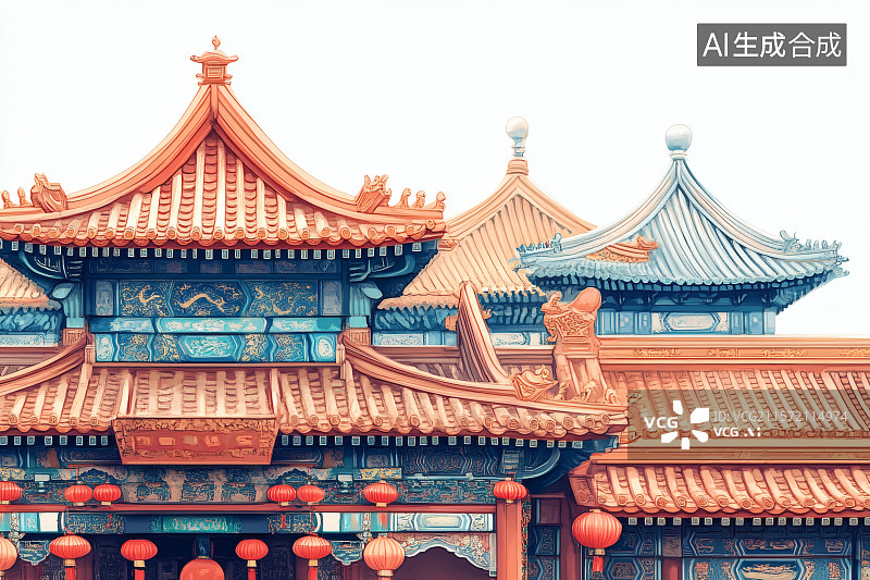 【AI数字艺术】古代建筑，亭台楼阁琉璃瓦图片素材