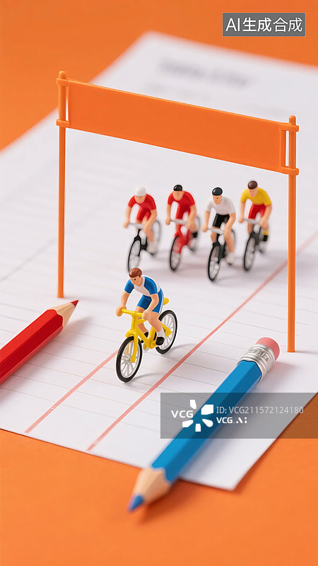 【AI数字艺术】微缩骑行赛：创意文具赛场图片素材
