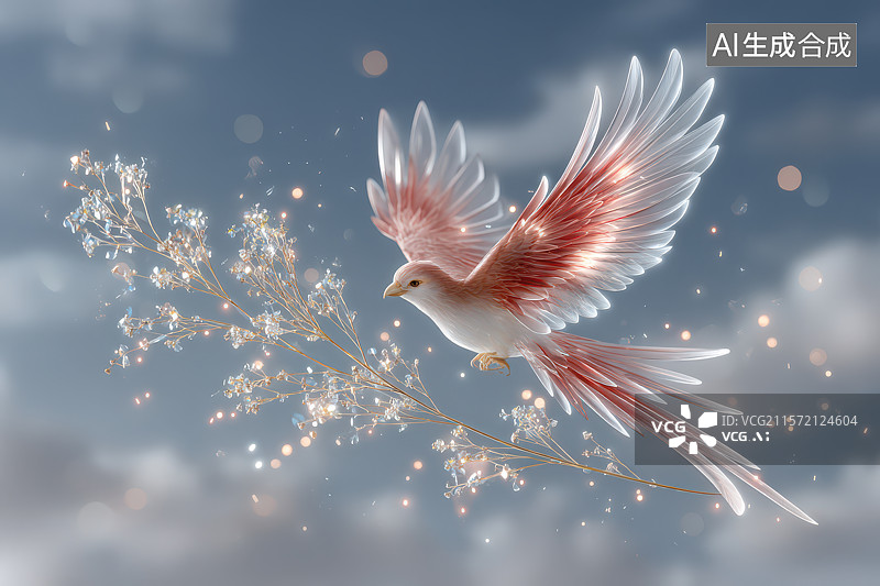 【AI数字艺术】云间红羽飞鸟艺术图像图片素材