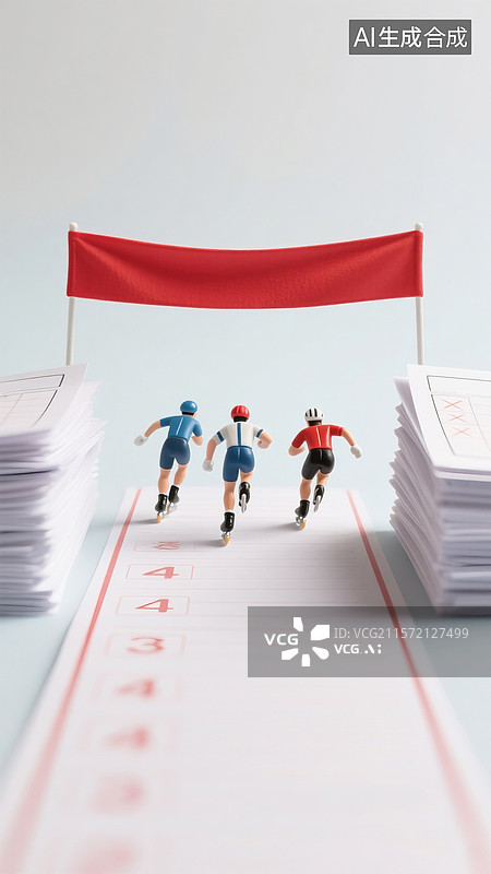【AI数字艺术】高考答题卡上的滑冰冲刺微缩场景图片素材