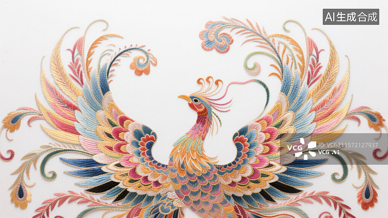 【AI数字艺术】刺绣苏绣凤凰图片素材
