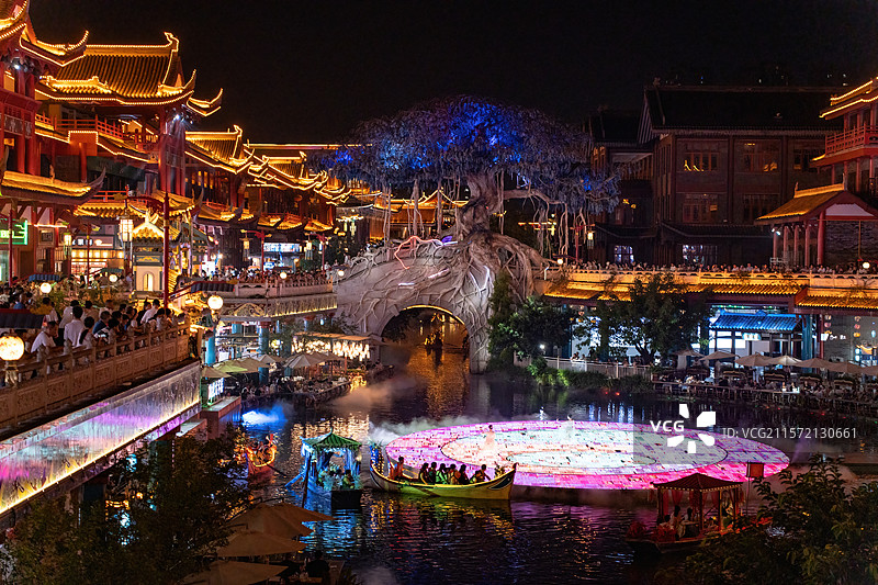 四川眉山东坡印象水街东坡水街夜景图片素材