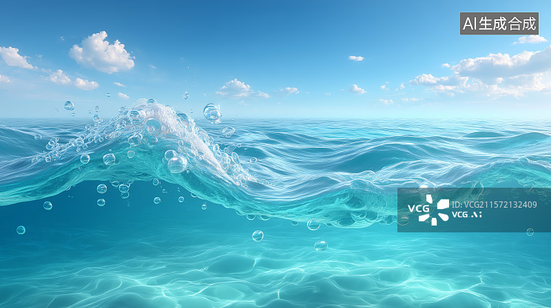 【AI数字艺术】清澈海水中的气泡与波浪图片素材